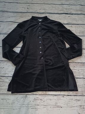 Chico's Black Stretch Velvet Velour Button Tunic Long Shacket 1 M Witchy Goth